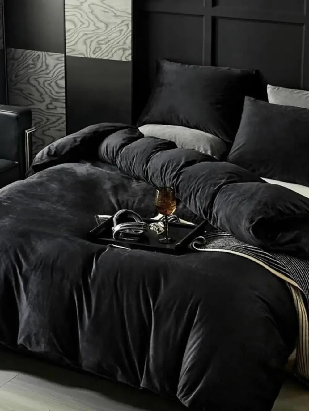 🆕 Black Velvet Duvet Set King Luxury Bedding Hotel Style Moody Cozy Soft Velour
